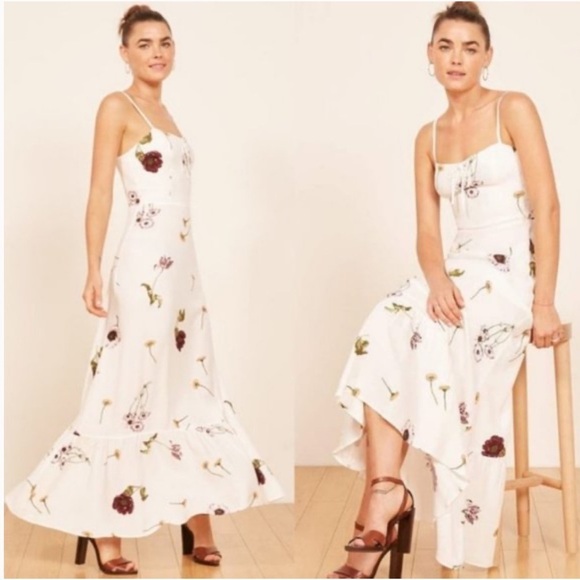 Flawed Reformation Prairie Gardenia Floral White Maxi Dress Boho Romantic Size 2 - Picture 1 of 16